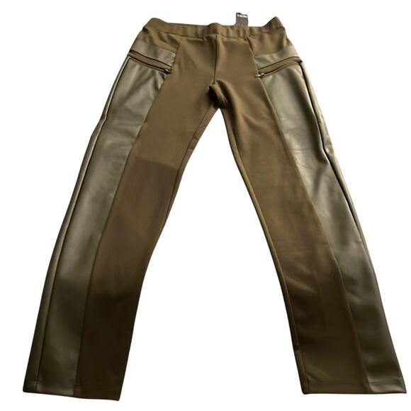 Forever 21 XL Olive Green Knit Pants w Faux Leather Insets - Picture 6 of 10